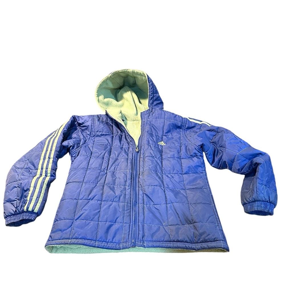 Vintage Adidas quilted reversible jacket w/ hood XL this jacket will Stand‎ out